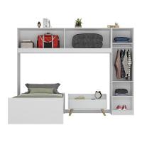 Cama De Solteiro Com Colchão/guarda Roupa/mesa De Cabeceira Retrô Dublin Multimóveis Mp4037 Bca/nat - 3