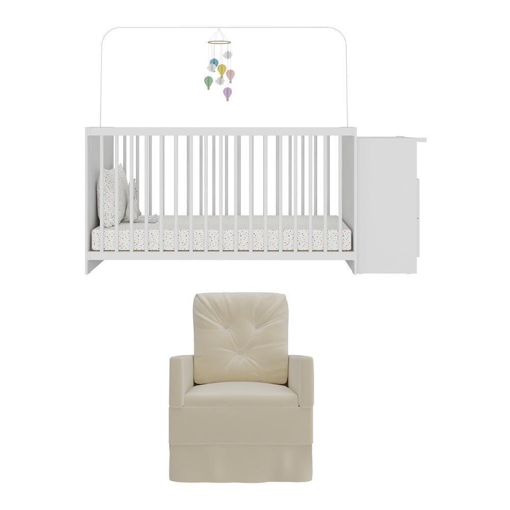 Berço Cômoda Com Poltrona De Amamentação Meu Bebê Multimóveis Mp4066 Branco/bege Branco/bege - 2