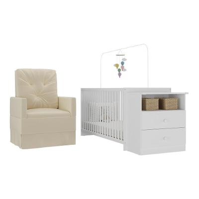 Berço Cômoda com Poltrona Meu Bebê MP4066 2 Gavetas MDP 166cm Branco Bege Multimóveis