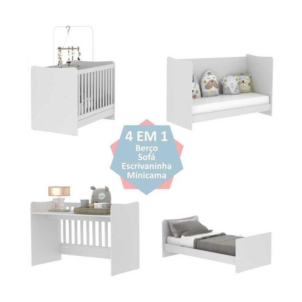 Berço 4 Em 1 Com Colchão Incluso Multimóveis Evolution Vira Escrivaninha Fg3024 Branco - 3