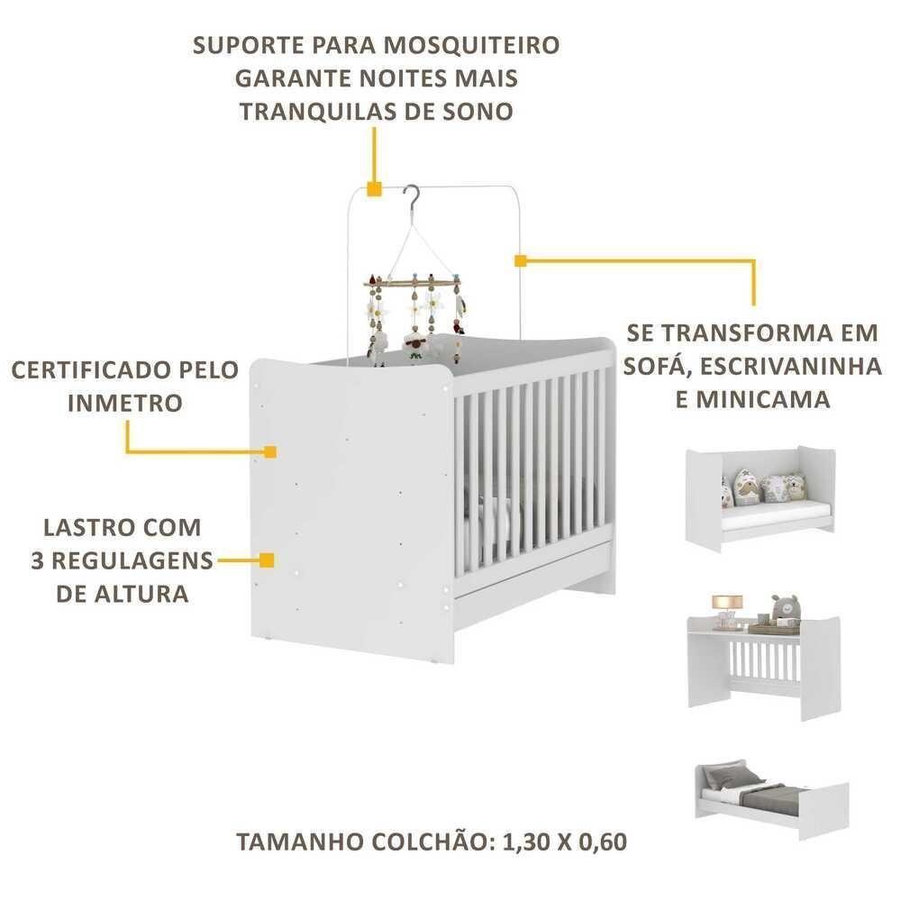 Berço 4 Em 1 Com Colchão Incluso Multimóveis Evolution Vira Escrivaninha Fg3024 Branco - 5