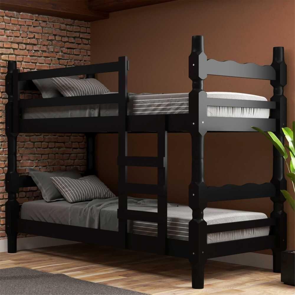 Beliche Madeira Maciça - Vira 2 Camas - Com Colchões Inclusos Porto Multimóveis Cr4159 Preto - 2