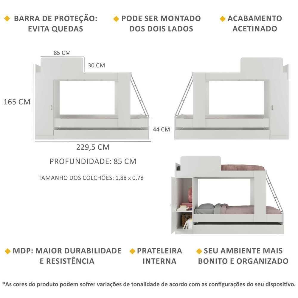 Treliche Com Colchão Incluso E Barra De Proteção Multimóveis Fg329 Branco - 5