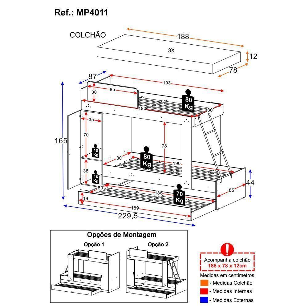 Treliche Com Colchão Incluso 1 Porta Havana Multimóveis Preto/branco - 2