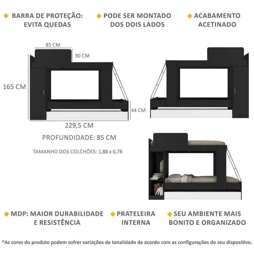 Treliche Com Colchão Incluso 1 Porta Havana Multimóveis Preto/branco - 3