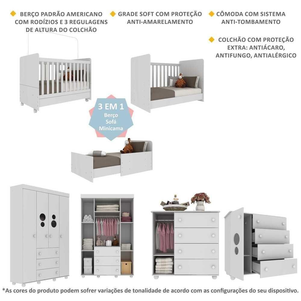 Quarto Completo Infantil Com Colchão Incluso Pimpolho Multimóveis Branco - 5