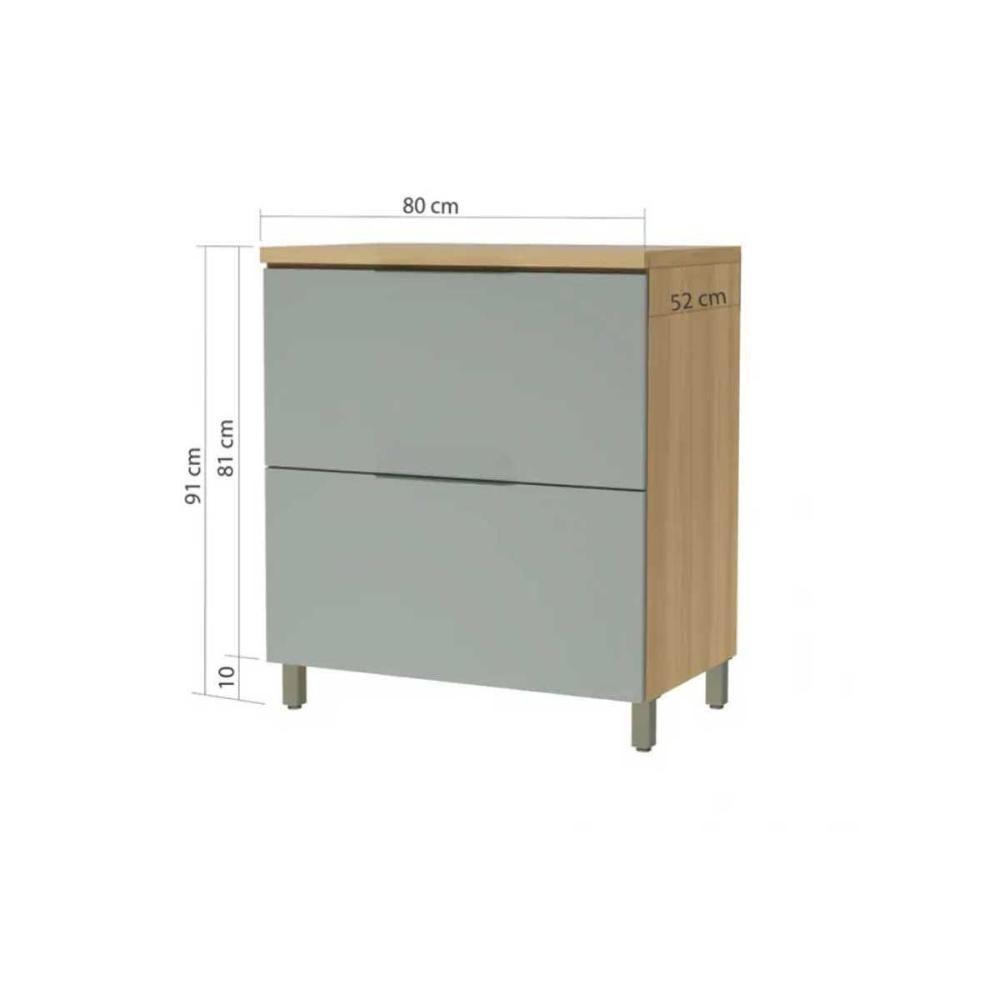 Armário de Cozinha Modulado Balcão Marquesa 1 Porta e 1 Gaveta c/ Tampo 80cm Nature/Verde - Nesher - 3