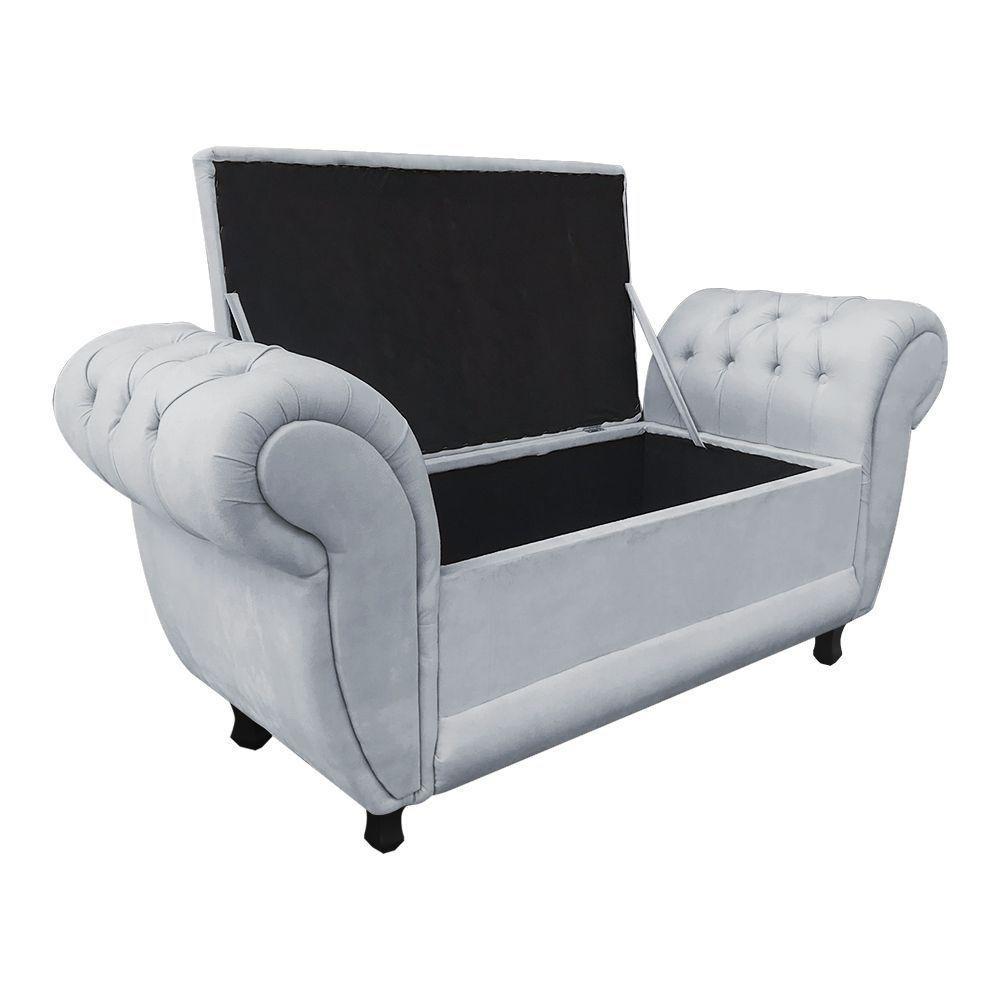 Divã Recamier Com Baú Grécia 1,55 Cm Suede Cinza - 3