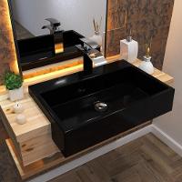 Cuba Pia Semi Encaixe Para Banheiro Retangular 54Cm Xrt C08 Preto - Mpozenato - 4