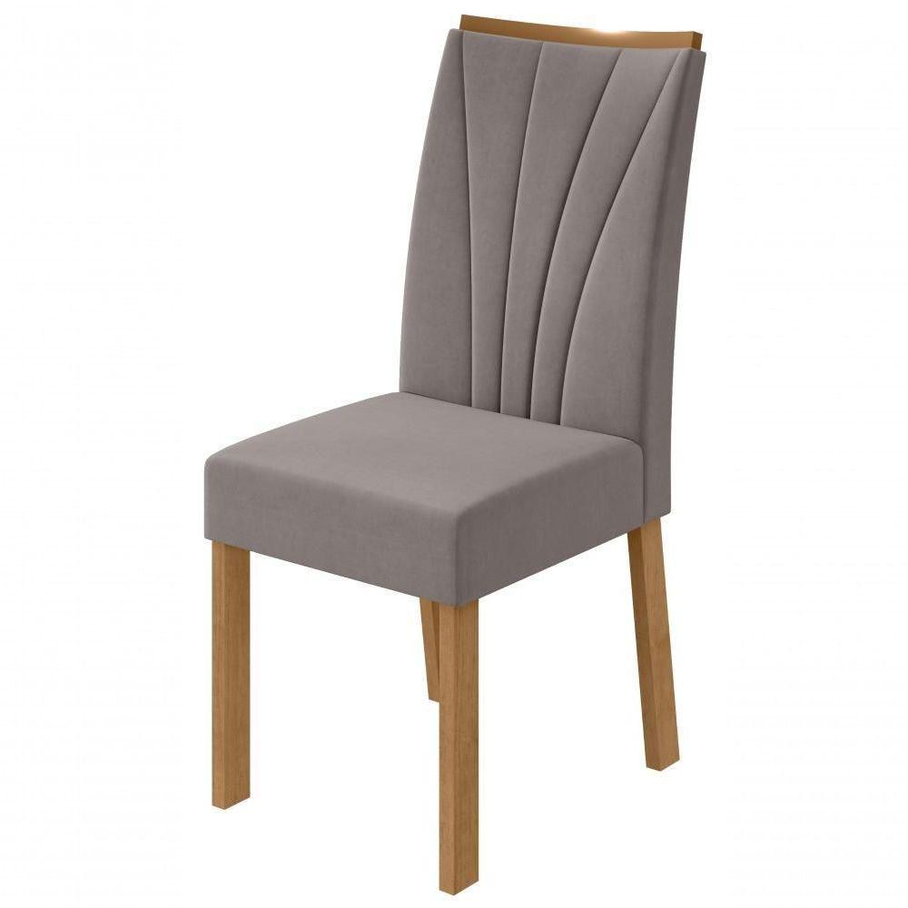 Conjunto Mesa De Jantar Celebrare 1,20 C/ Vidro E 4 Cadeiras Apogeu Tecido Veludo Liso Capuccino Amendoa Clean/off White - 4