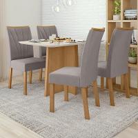 Conjunto Mesa De Jantar Celebrare 1,20 C/ Vidro E 4 Cadeiras Apogeu Tecido Veludo Liso Capuccino Amendoa Clean/off White - 1