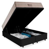 Cama Box Baú Queen Suede Bipartido + Colchão Ortobom Airtech Molas Ensacadas 65x158x198 Preto