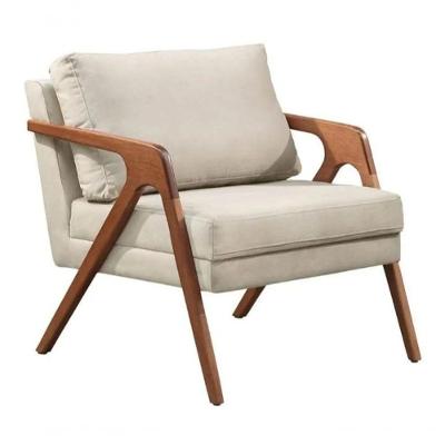 Poltrona Decorativa Desirre Pés Madeira No Linho Bege