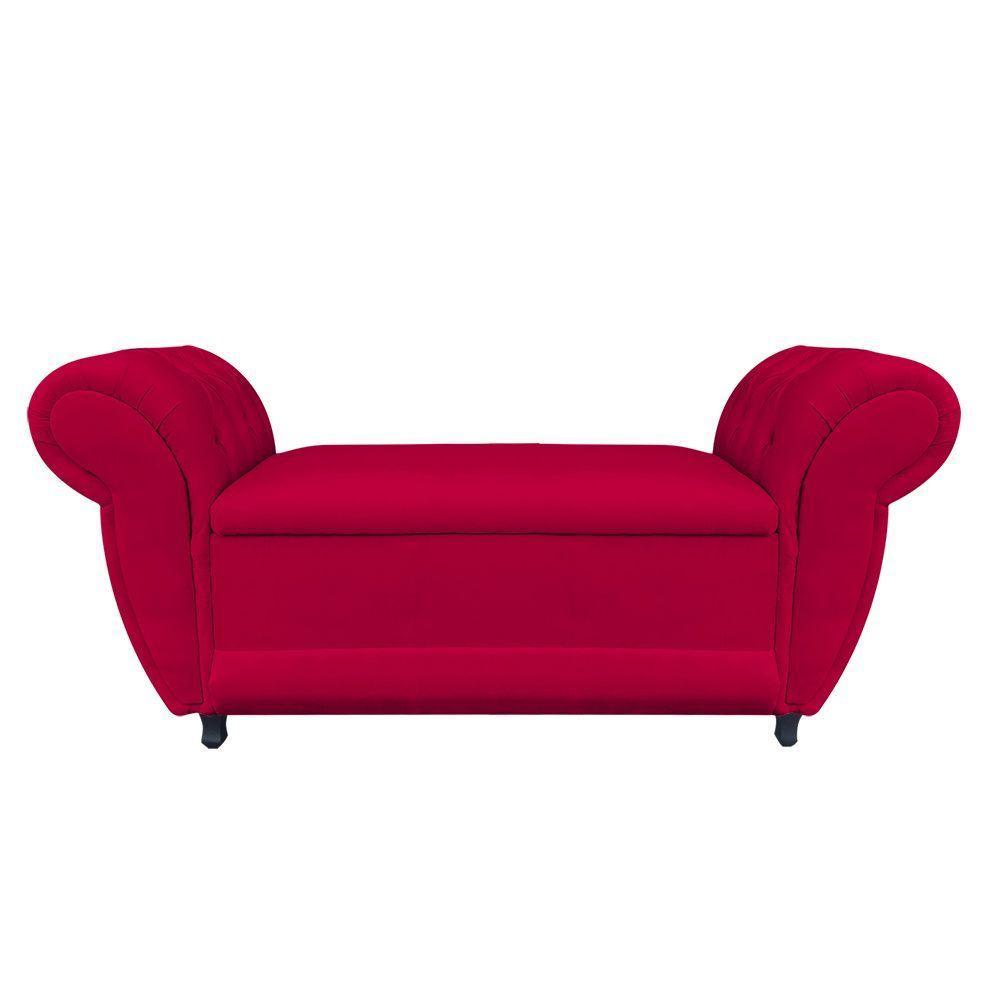 Divã Recamier Com Baú Grécia 1,55 Cm Suede Vermelho - 1