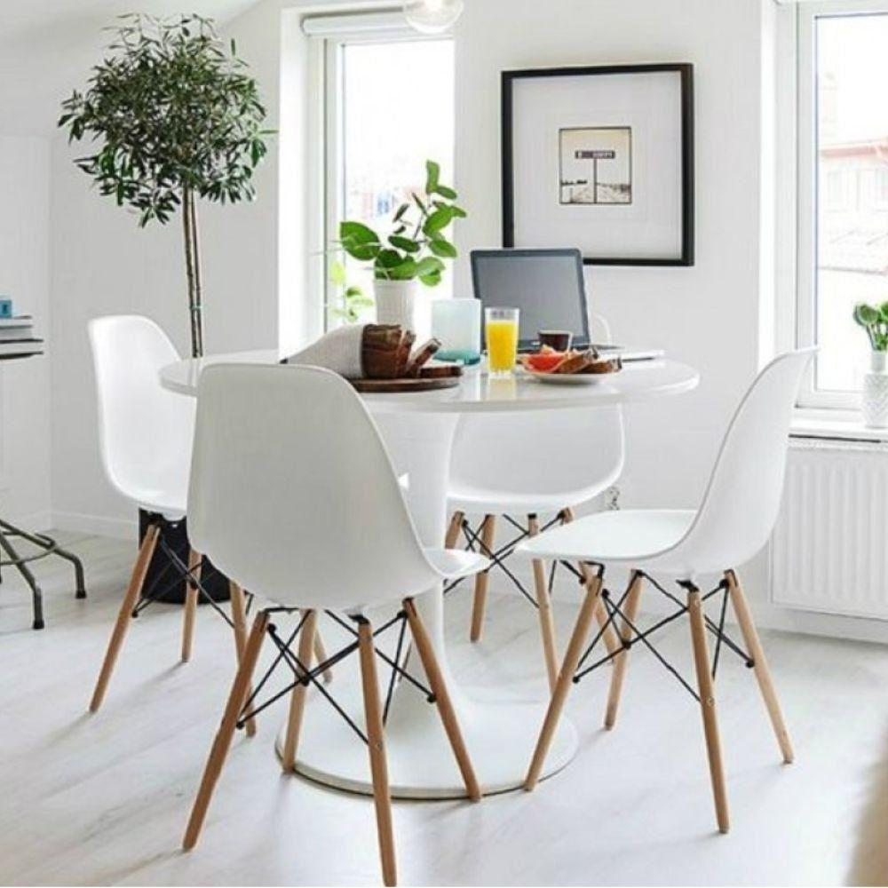 Cadeira Eiffel Charles Eames F03 Branco Com Pés De Madeira - 3