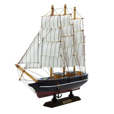 Miniatura Barco Navio De Madeira Veleiro Decorativo 22cm