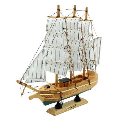 Miniatura Barco Navio De Madeira Veleiro Decorativo 29cm