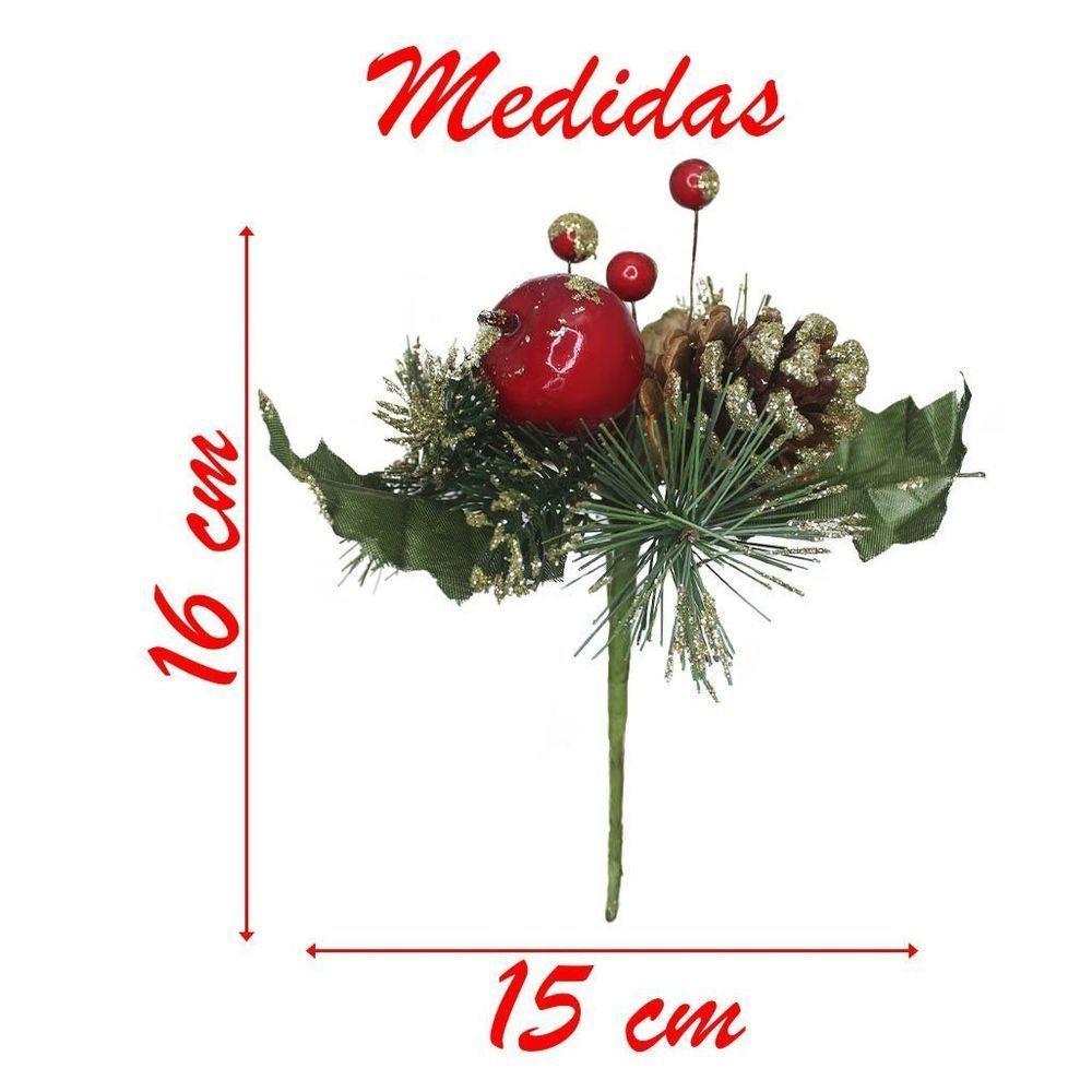 Kit 10 Ramos Maçã Decoração De Natal Artificial Com Brilho 16cm - 3