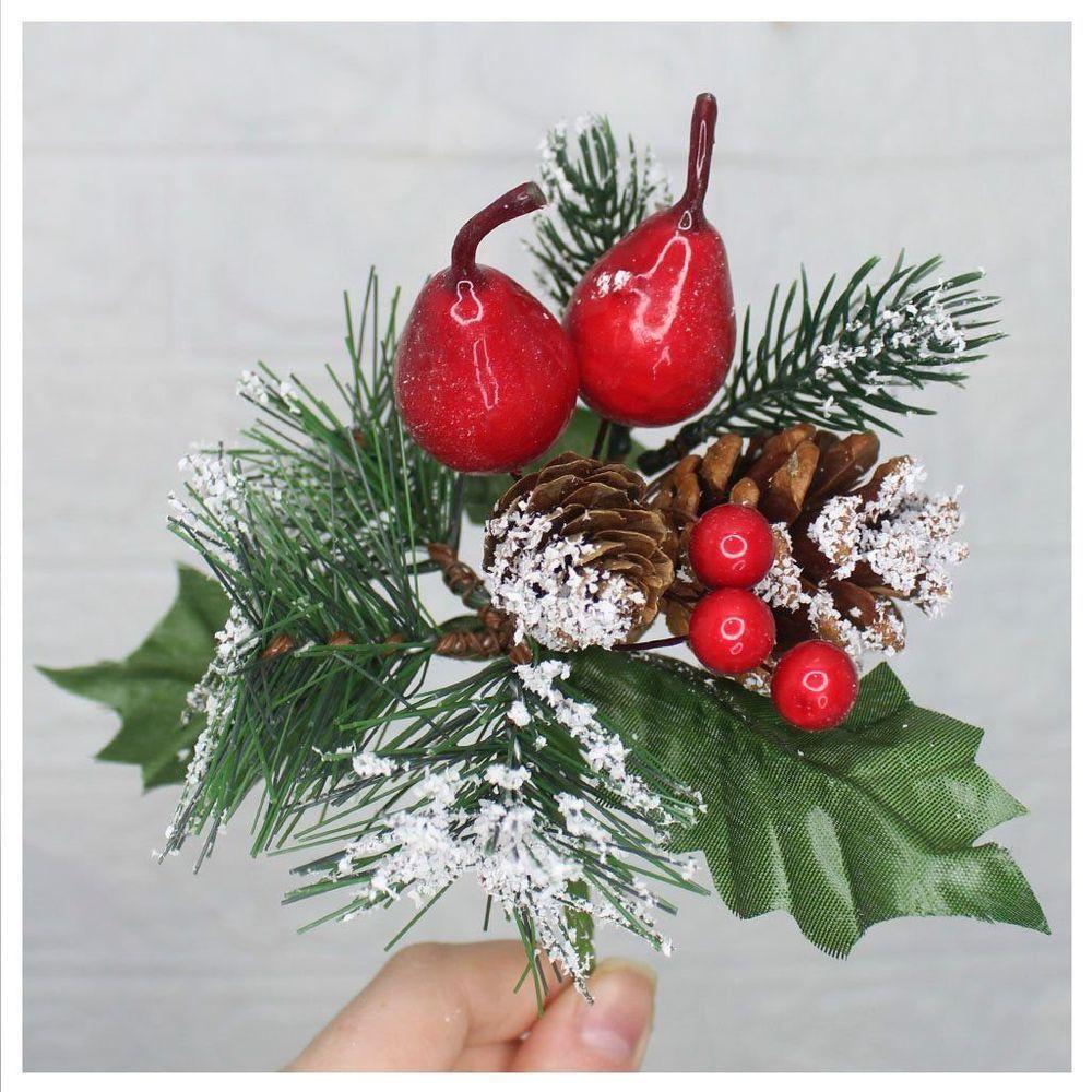 Kit 10 Ramos Pera Decoração Natal Artificial Com Detalhes Branco 17cm - 1