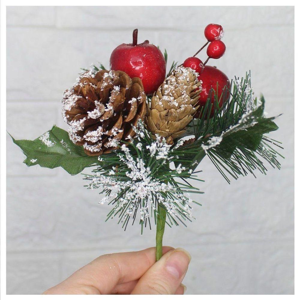 Kit 6 Ramos Maçã Decoração Natal Artificial Com Detalhes Branco 17cm - 2