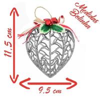 Kit Conjunto 12 Peças Decoração Enfeite Bola Coração árvore Natal Prata Glitter Natalina 11,5cm - 2