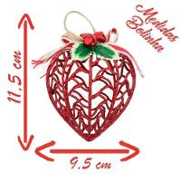 Kit Conjunto 12 Peças Decoração Enfeite Bola Coração árvore Natal Vermelha Glitter Natalina 11,5cm - 2