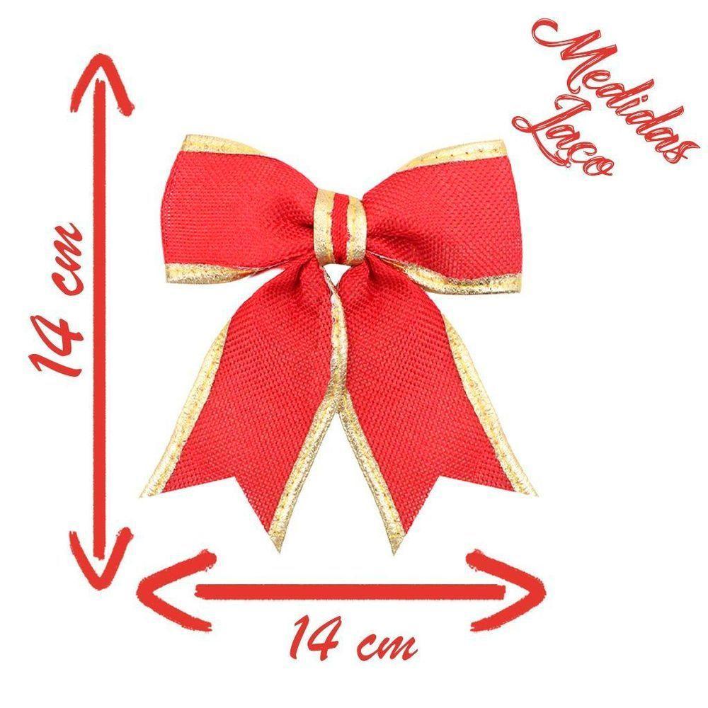 Kit 10 Peças Enfeite árvore Natal Laço Lacinho Vermelho Dourado Brilhante 14cm - 2