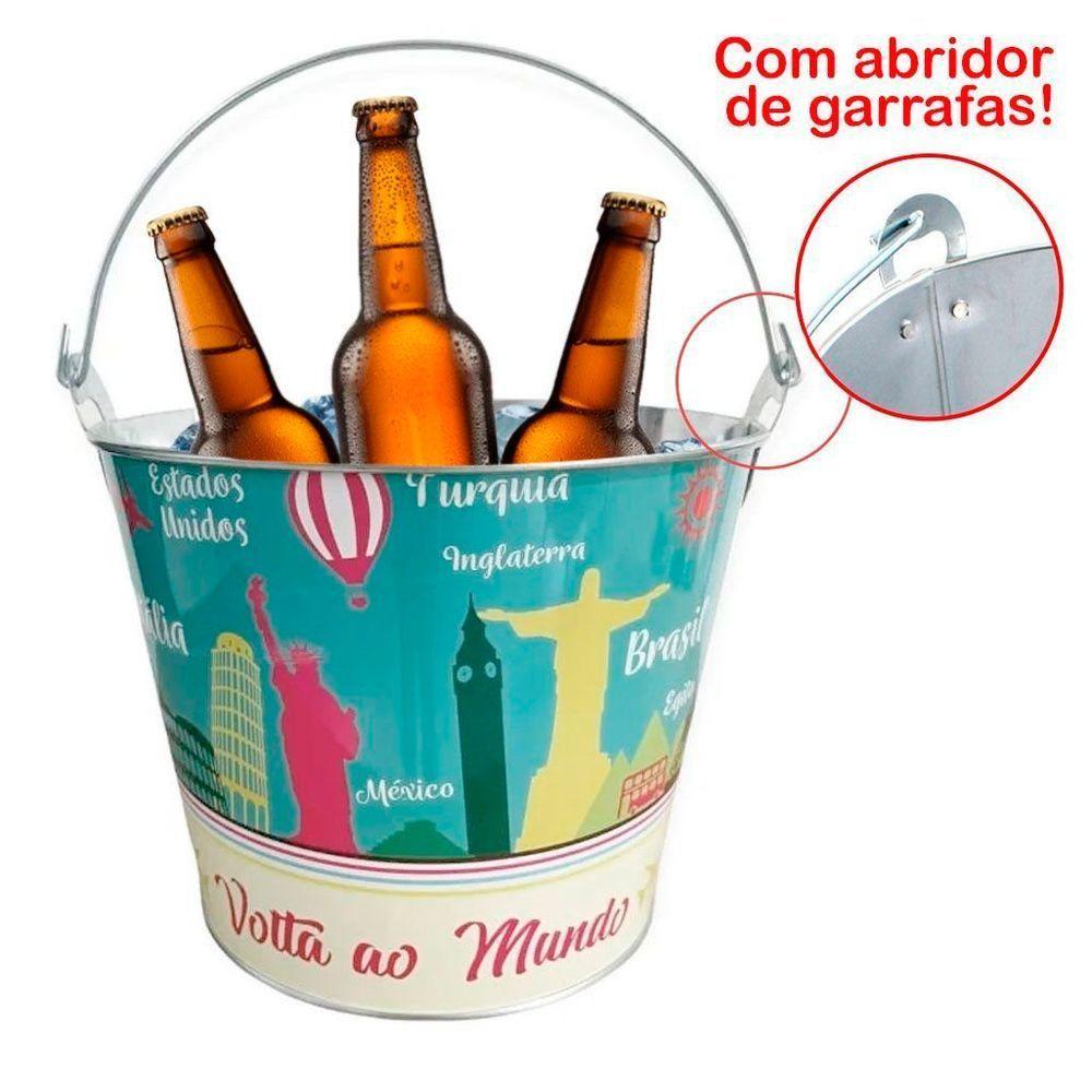 Balde De Gelo Para Cerveja Estampado Em Metal Galvanizado Com Abridor 7,6 Litros - 1