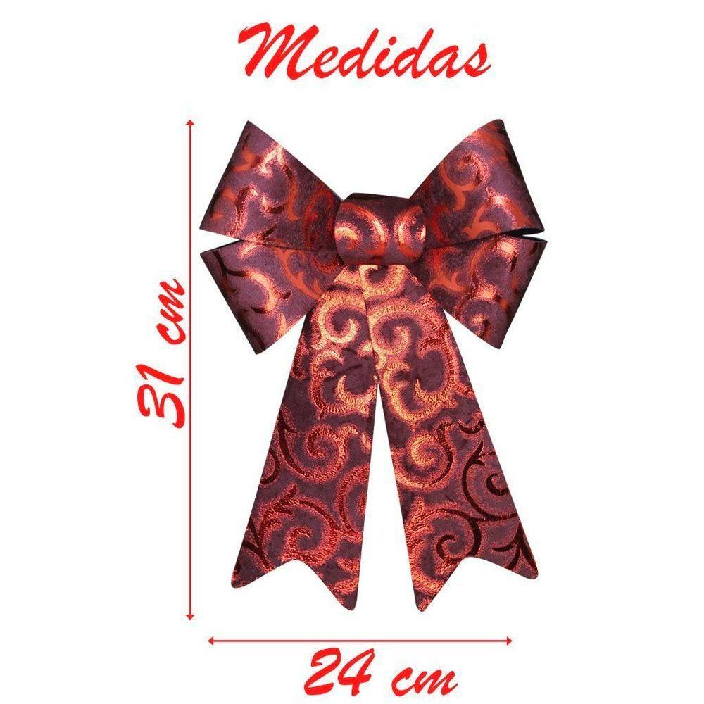 Kit 6 Enfeite árvore Natal Laço Vermelho Camurça 31 Cm - 3