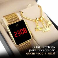 Relogio Digital Feminino Banhado + Caixa + Pulseira Aço Inox Casual Qualidade Premium Social - 7