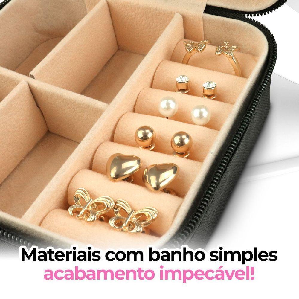 Relogio Dourado Banhado + Pulseira + Porta Joia + Colar Prova Dagua  Casual Presente Social - 5