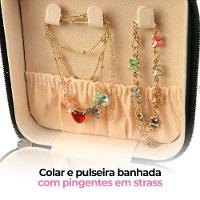 Relogio Dourado Banhado + Pulseira + Porta Joia + Colar Prova Dagua  Casual Presente Social - 3