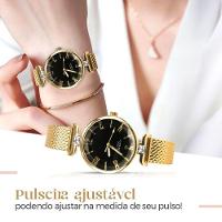 Relogio Dourado Banhado + Pulseira + Porta Joia + Colar Prova Dagua  Casual Presente Social - 6