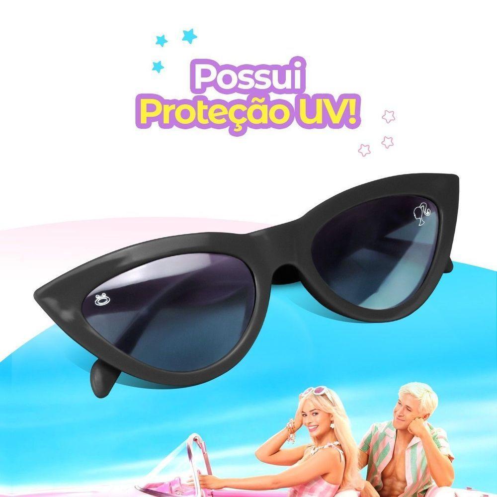 Oculos Proteção Uv + Relógio Digital Rosa Barbie Infantil Qualidade Premium Formato Gatinho Preto - 2