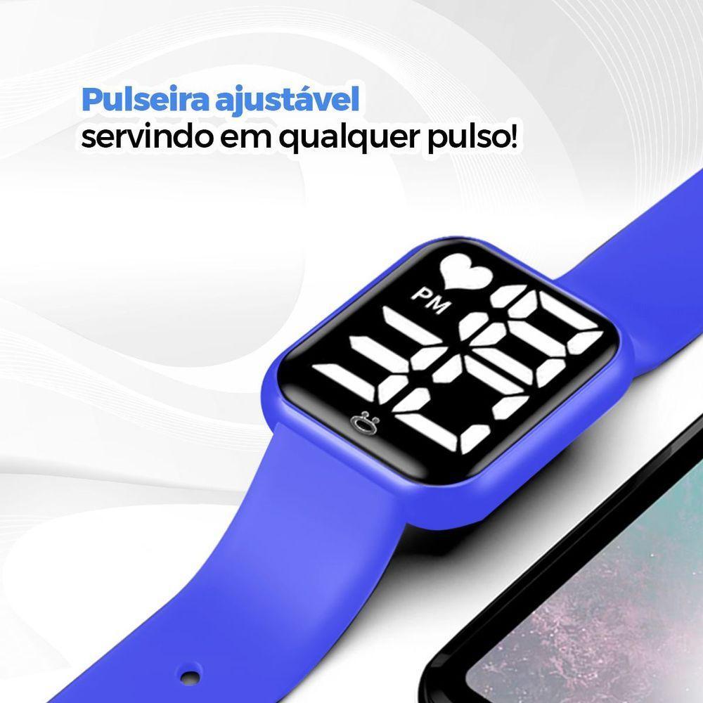Relógio Digital Infantil + Caixa + Oculos Sol Proteção Uv Pulseira Ajustavel Criança Resistente Azul - 3