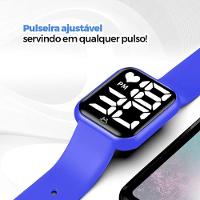 Relógio Digital Infantil + Caixa + Oculos Sol Proteção Uv Pulseira Ajustavel Criança Resistente Azul - 3