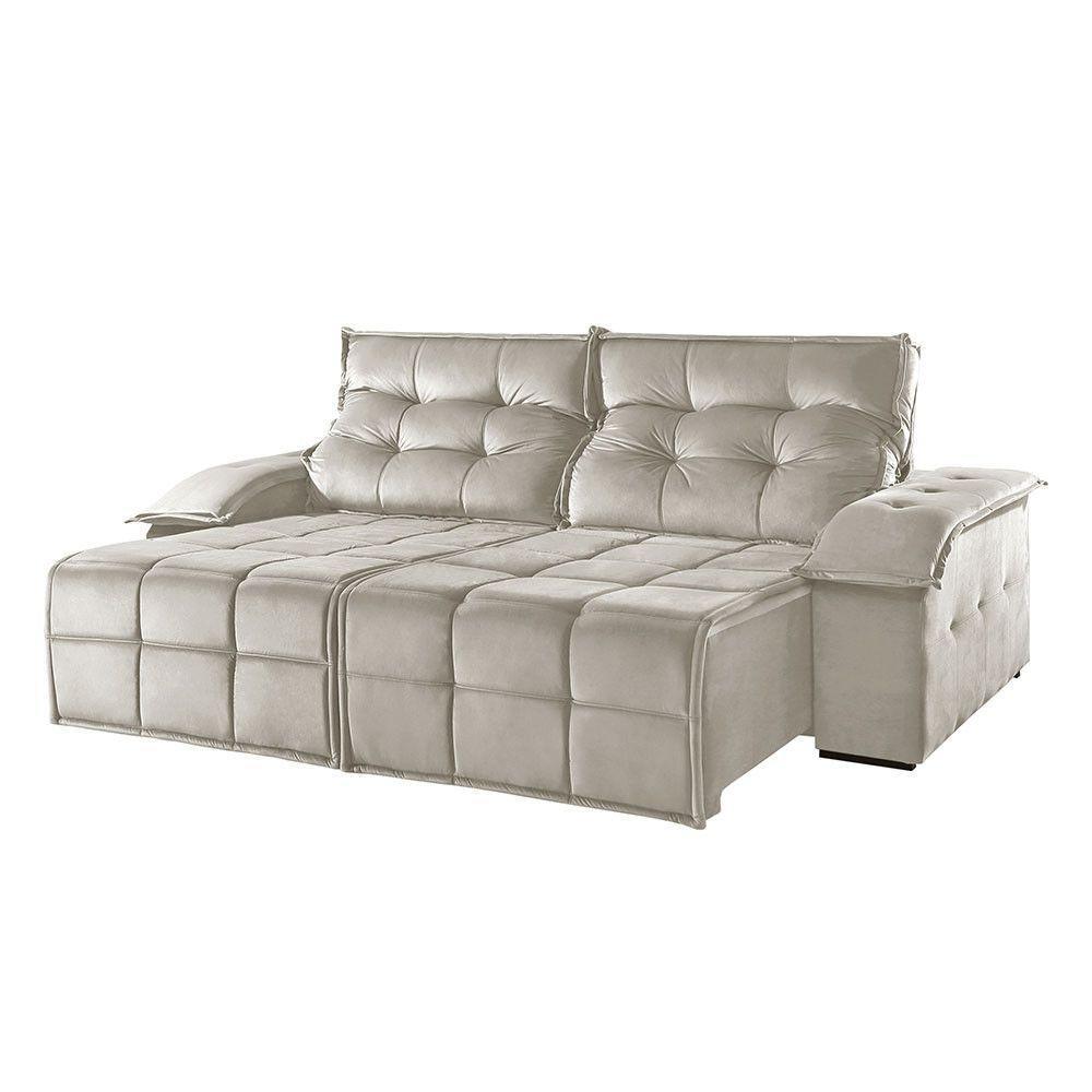Sofá 4 Lugares Retrátil E Reclinável Martins M-122 Veludo Creme - 1