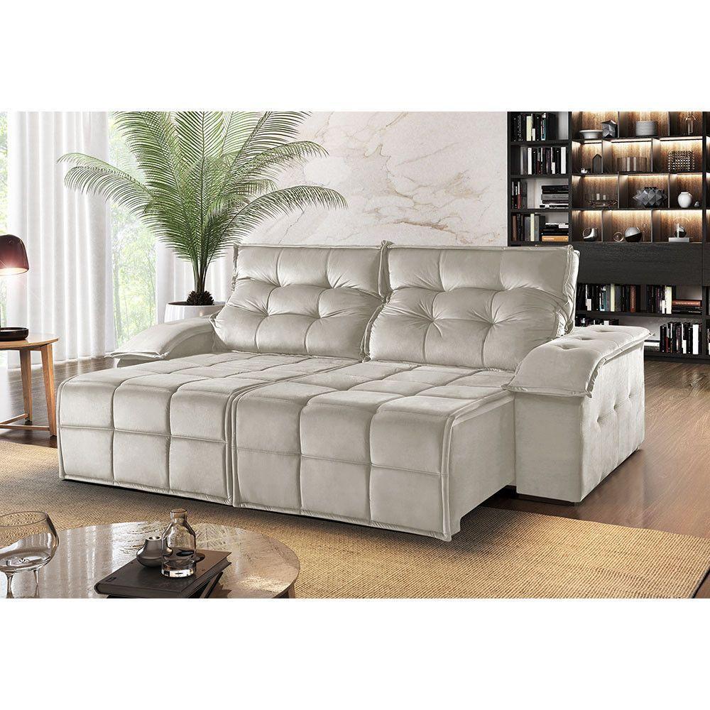 Sofá 4 Lugares Retrátil E Reclinável Martins M-122 Veludo Creme - 2