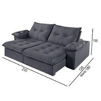 Sofá 2 Lugares Retrátil E Reclinável Martins M-183 Veludo Grafite - 3