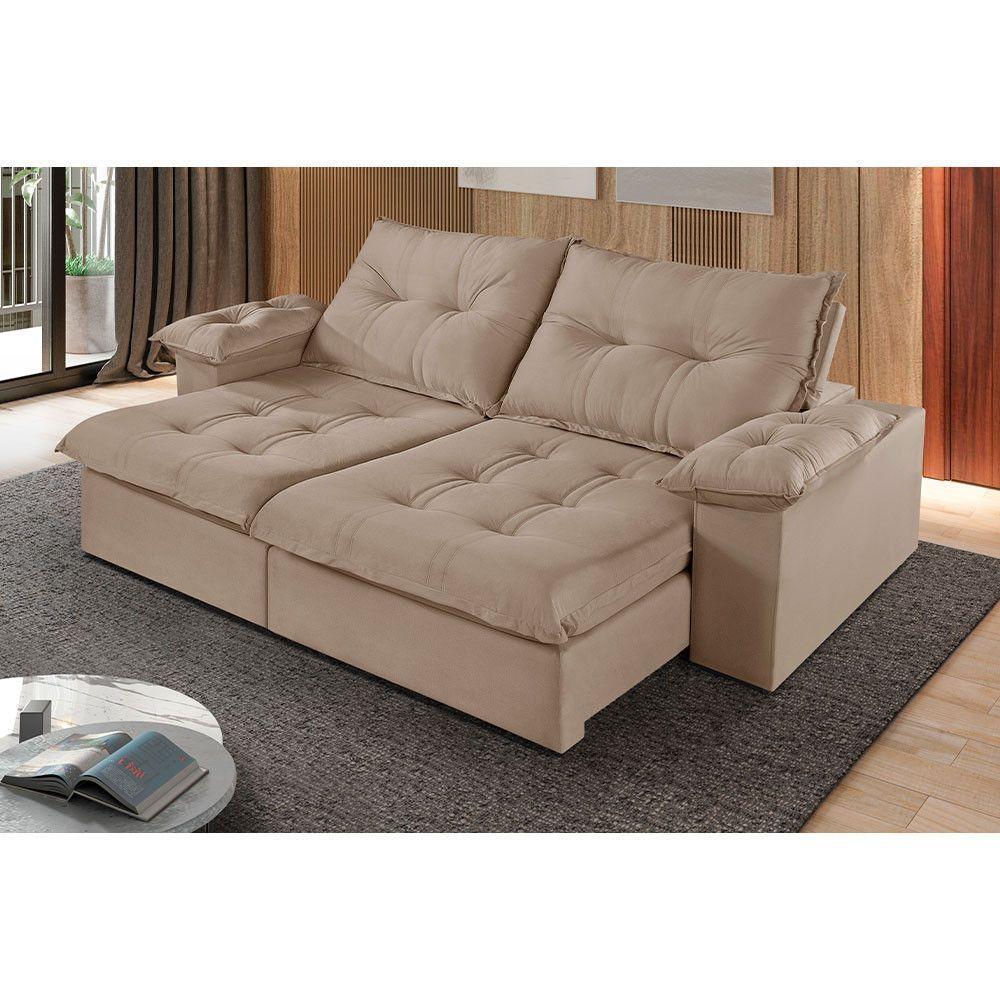 Sofá 3 Lugares Retrátil E Reclinável Martins M-183 Veludo Bege - 2