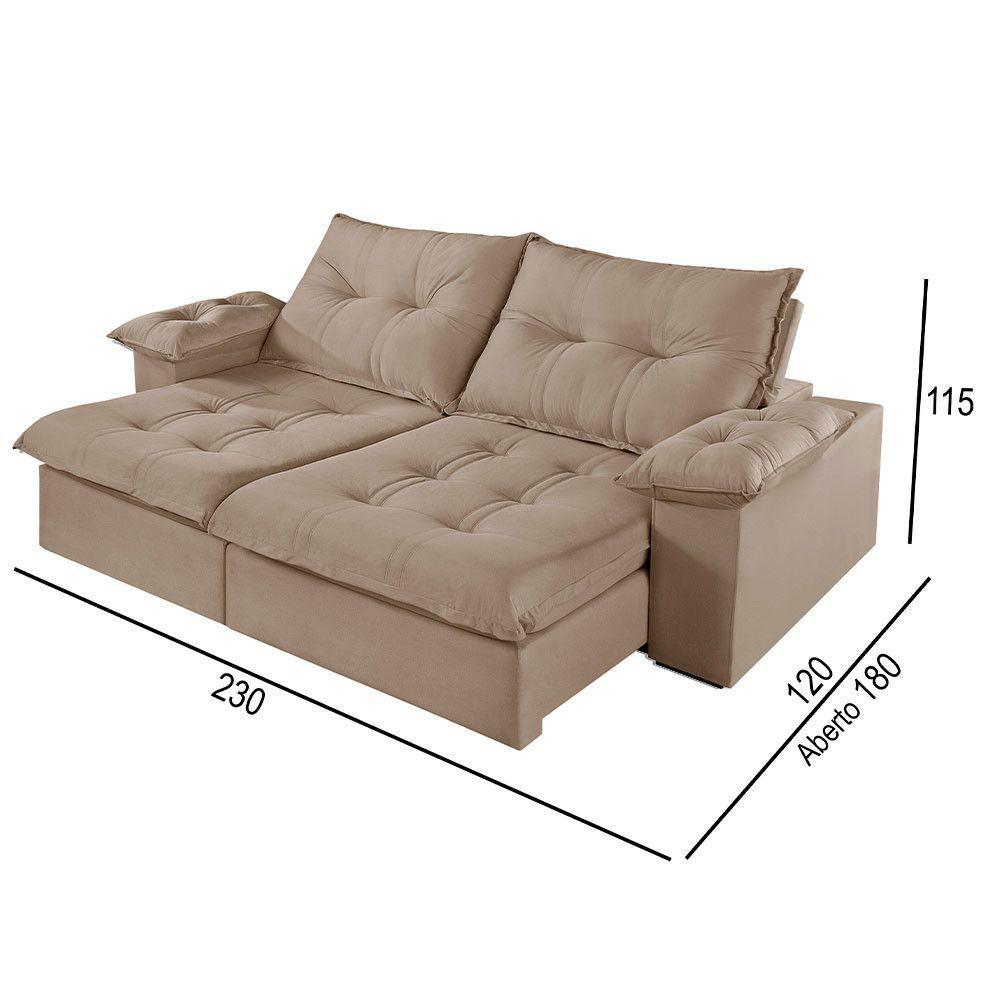 Sofá 3 Lugares Retrátil E Reclinável Martins M-183 Veludo Bege - 3