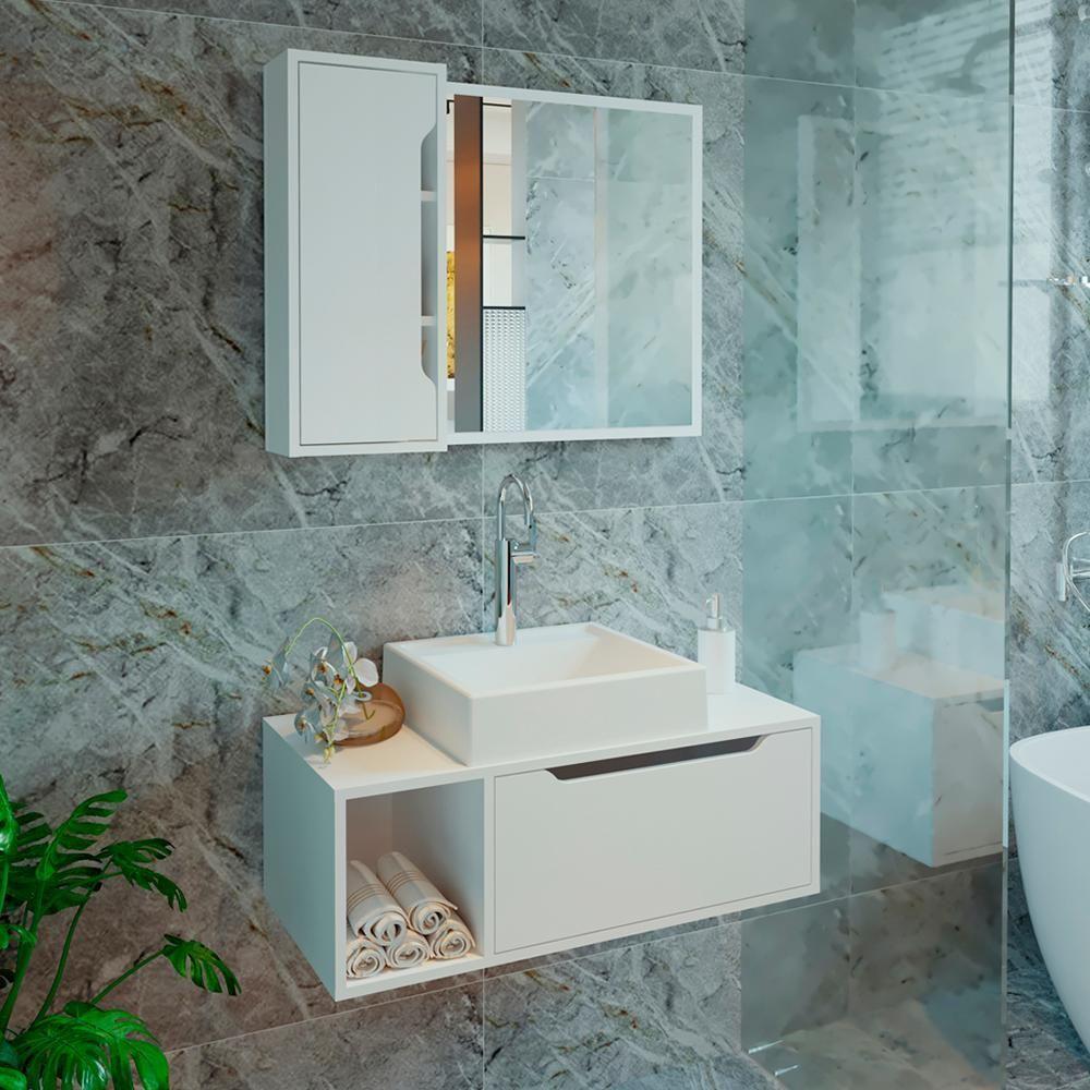 Conjunto 3 Peças Para Banheiro Bn3600x44x45 Branco Tecno Mobili Branco - 6