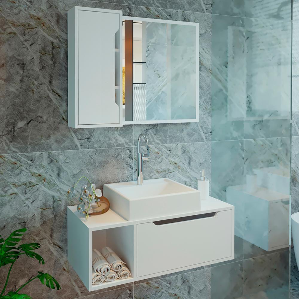 Conjunto 3 Peças Para Banheiro Bn3600x44x45 Branco Tecno Mobili Branco - 9