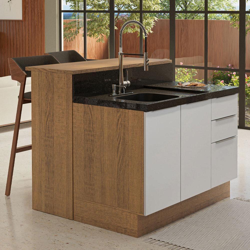 Ilha Cozinha Com Bancada E Balcão 120 Cm Rustic/branco - 1