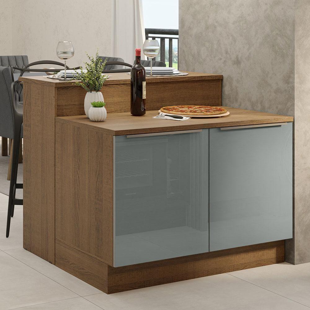 Ilha Cozinha Com Bancada E Balcão 120cm Rustic/Cinza - 1