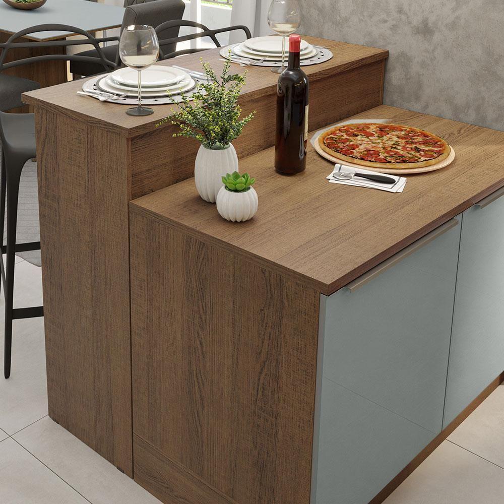 Ilha Cozinha Com Bancada E Balcão 120cm Rustic/Cinza - 5