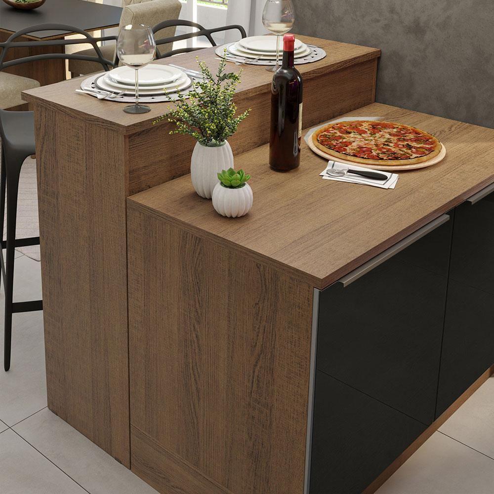 Ilha Cozinha Com Bancada E Balcão 120cm Rustic/Preto - 5