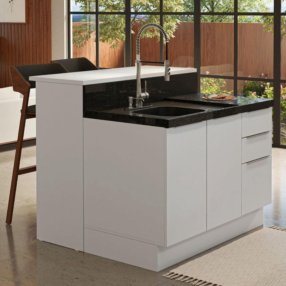Ilha De Cozinha Com Bancada E Balcão 120 Cm Branco - 1