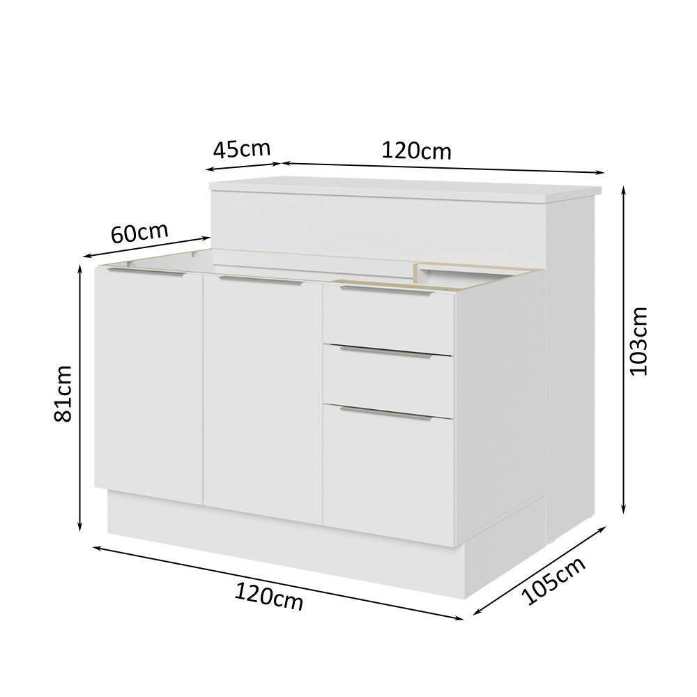 Ilha De Cozinha Com Bancada E Balcão 120 Cm Branco - 6
