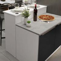 Ilha Cozinha Com Bancada E Balcão 120cm Branco/Preto